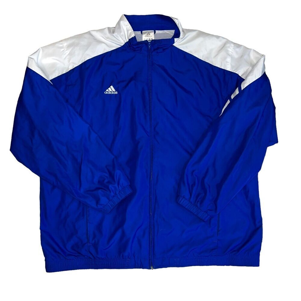 Adidas Track Jacket Adult 2XL Full Zip Blue White One Stripe Mesh Lined y2k - Picture 1 of 7